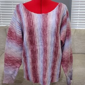 Elegant Striped Burgundy and Lavender Sweater